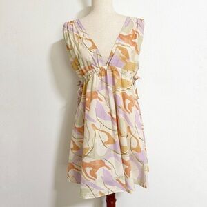 ASOS Abstract Floral V Neck Drawstring Waist Mini Dress